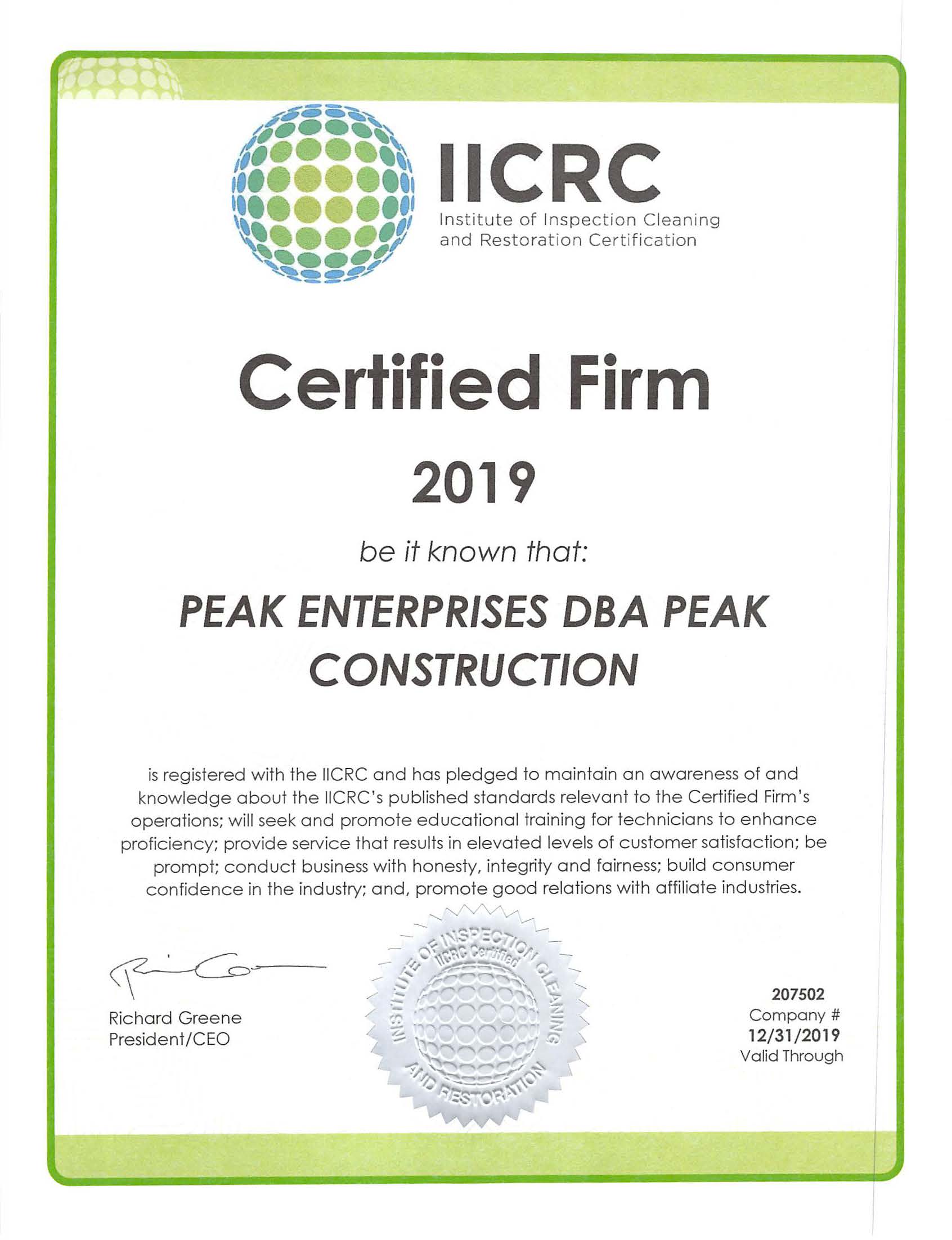 Peak Construction Contracting, EPA Lead Safe Certified Firm